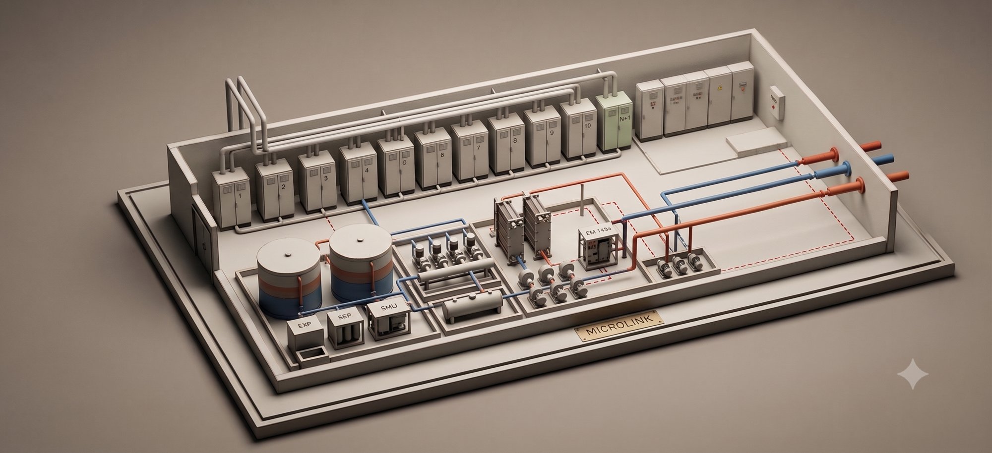 Plant room isometric, heat recovery loop to district heating