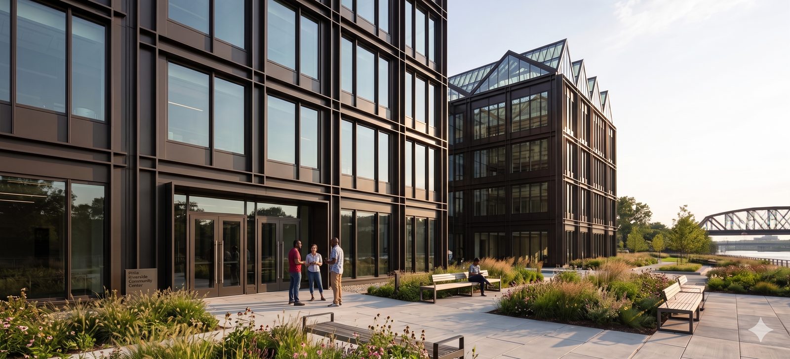 The Public Center, greenhouse roof and forecourt